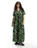 [ASOS DESIGN] ASOS DESIGN smock midi shirt dress with revere collar in khaki abstract print-Multi 6 KHAKI ABSTRACT
