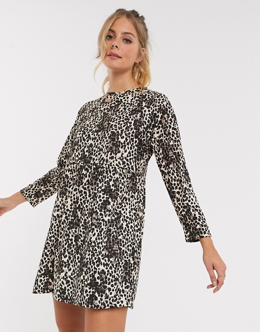 ASOS DESIGN smock mini dress in leopard print