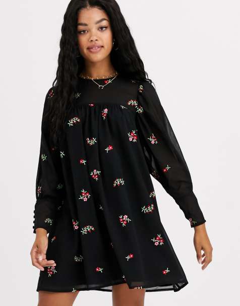 ASOS DESIGN smock mini dress with all over embroidery - view 1