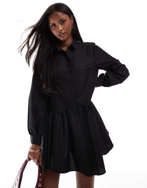 ASOS DESIGN smock mini shirt dress in black - view 1