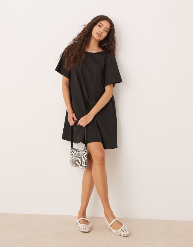 asos black shirt dress Design Smock Mini T-Shirt in black-Blue The unique bubble hem DR1092SCPLUS ZARA XS, M, FLORAL Size:16 US