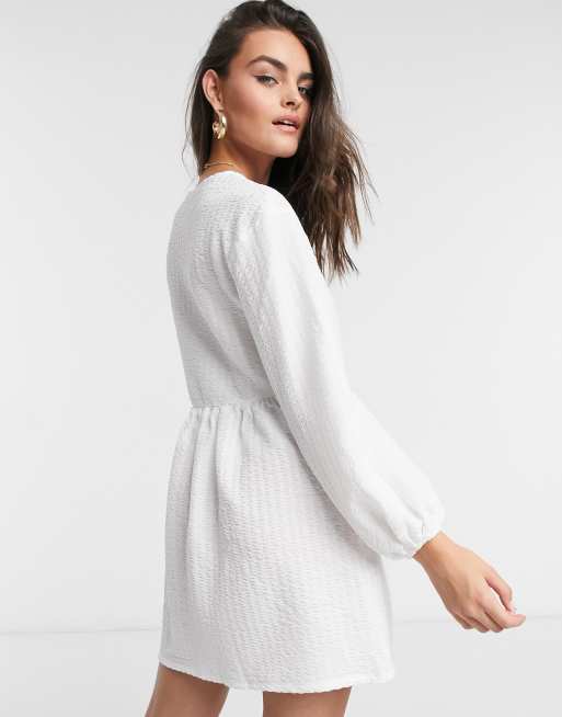 Asos white wrap textured smock dress on sale