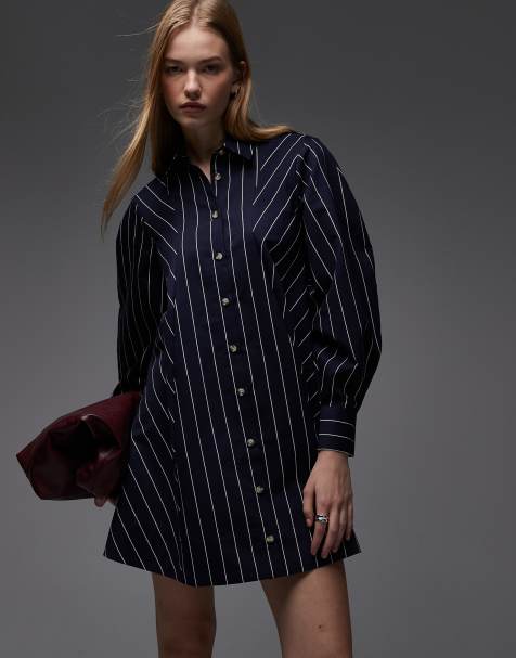 ASOS DESIGN smock shirt mini dress in navy and white stripe