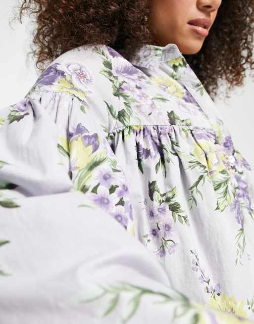 ASOS DESIGN - Smock-skjorte med voluminøse ærmer i lejlighedsvis blomsterprint, 3 af 4