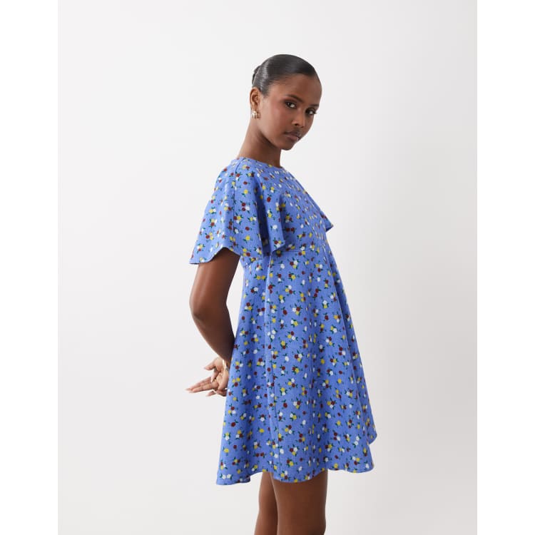 ASOS DESIGN smock T-shirt mini dress in blue ditsy print
