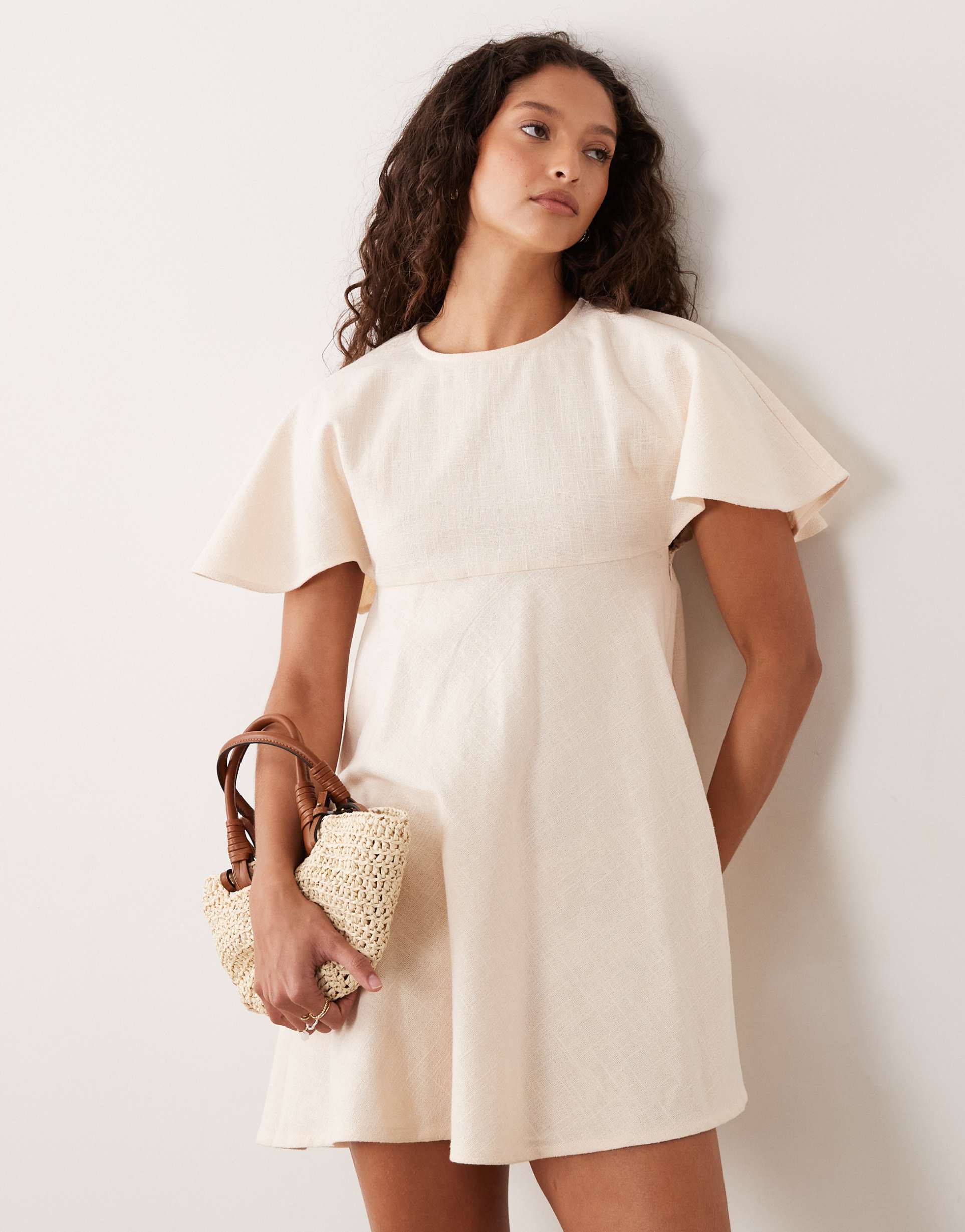 asos design smock t-shirt mini dress in stone