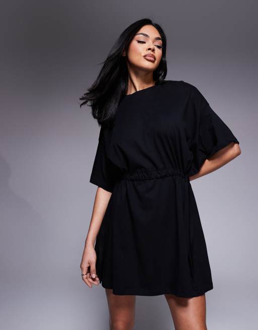ASOS DESIGN smock tee mini dress with channel waist in black