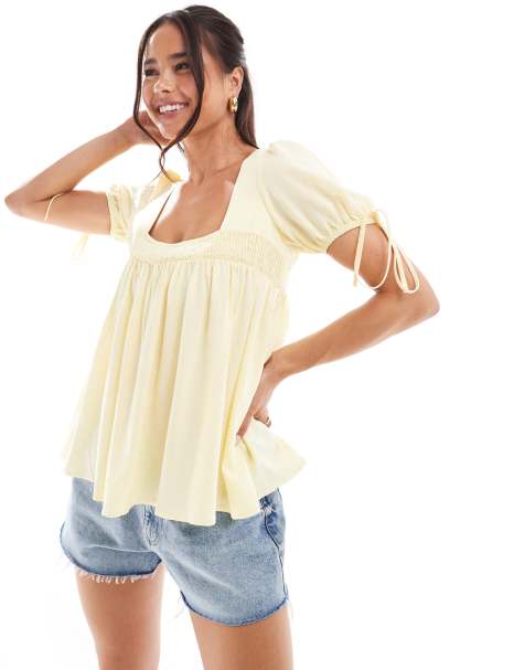 ASOS DESIGN - Smock-top i smørgult hør - view 1