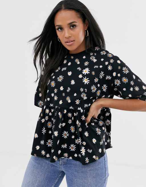 ASOS DESIGN smock top in abstract ditsy print
