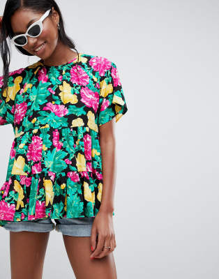 ASOS DESIGN Smock Top In Bright Floral-Multi Multi