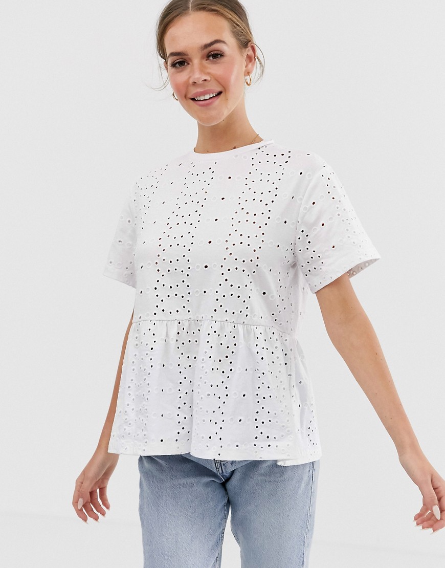 ASOS DESIGN smock top in broidery-White