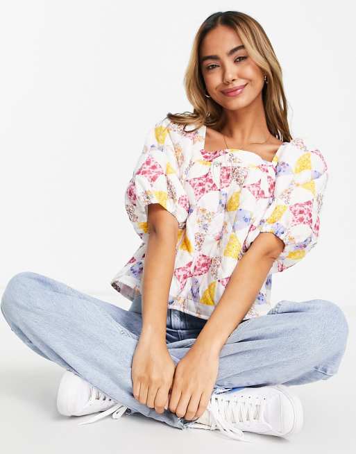 ASOS DESIGN - Smock-top med store ærmer og patchwork