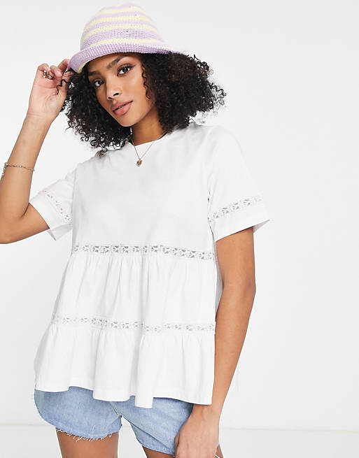 ASOS DESIGN smock top with lace detail in white | ASOS