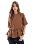 [ASOS DESIGN] ASOS DESIGN smock top with tie back detail in cupro fabric in brown M brown