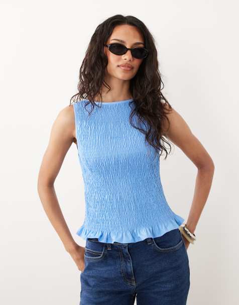 ASOS DESIGN smockad ärmlös tanktopp i aqua - view 1