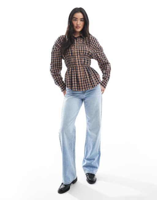ASOS DESIGN smocked detail shirt in gingham check, 4 of 4