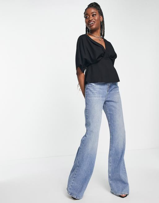 ASOS DESIGN - Smocktop met ingestopje kimonomouwen in zwart, 3 van 4