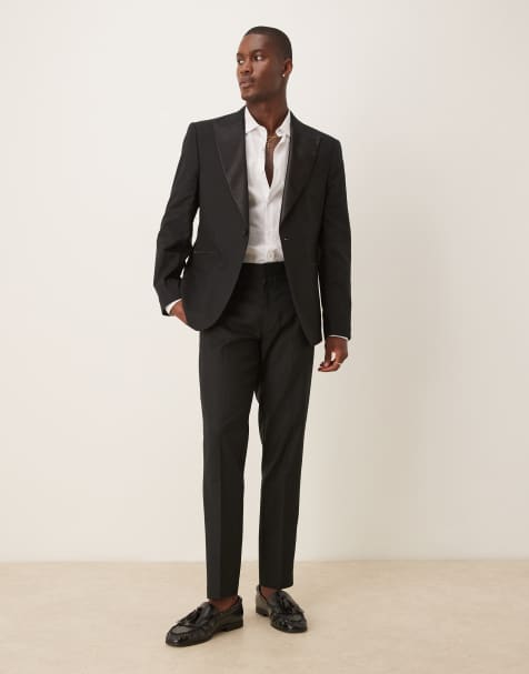 ASOS DESIGN - Smoking ajusté en lin mélangé - Noir - view 1