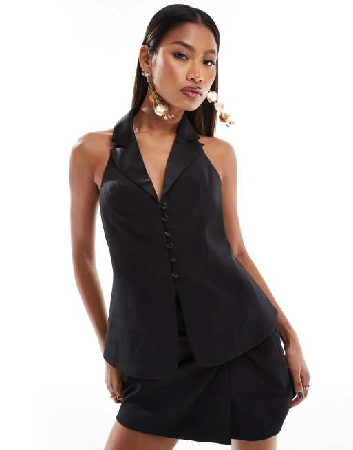ASOS DESIGN - Smoking-gilet met halternek in zwart