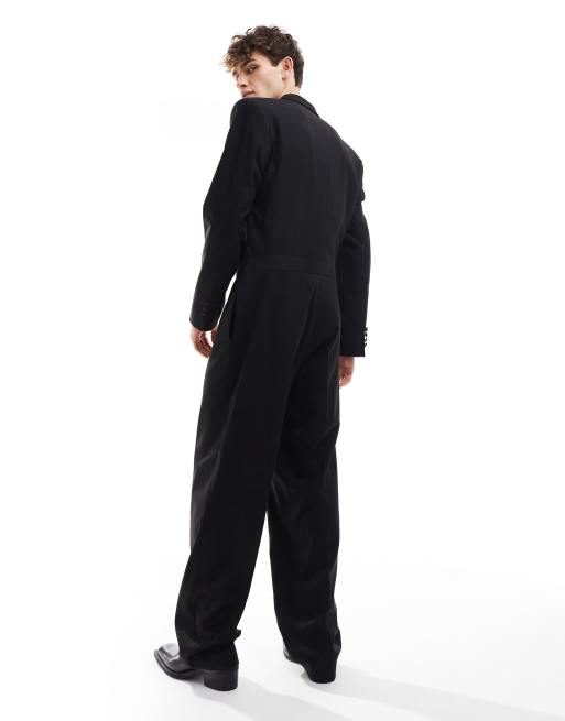 ASOS DESIGN Smoking Jumpsuit in Schwarz mit eckigen Schultern ASOS