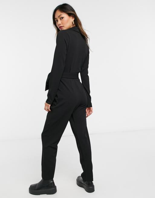 ASOS DESIGN - Smoking-jumpsuit med lange ærmer i sort crepe, 2 af 4