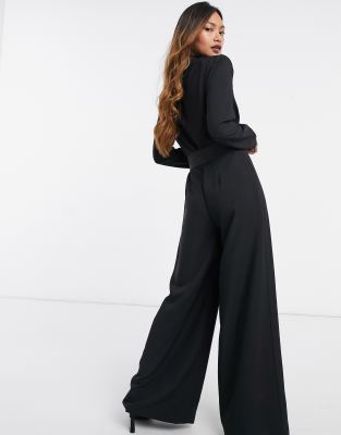 ASOS DESIGN - Smoking-jumpsuit met wijde pijpen in zwart | ASOS