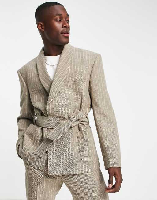 ASOS DESIGN suit with robe jacket in brown stripe ASOS