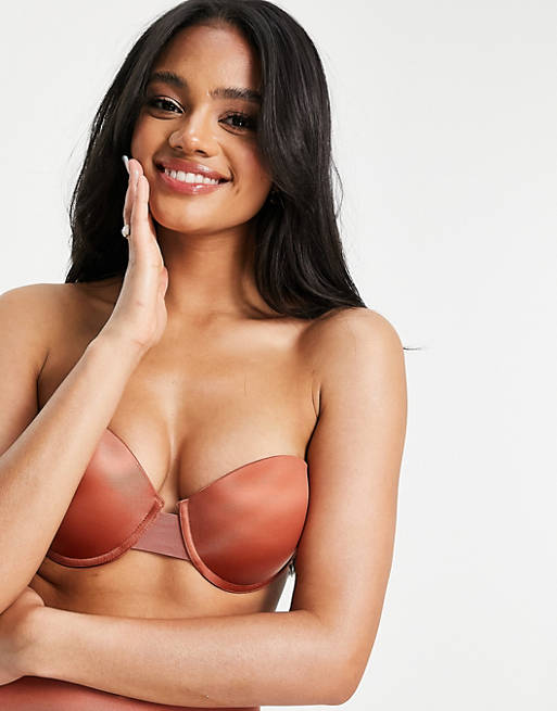 ASOS DESIGN smoothing balcony bra with detachable straps in dusky pink