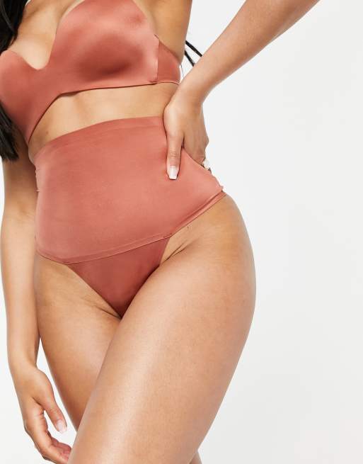 ASOS DESIGN smoothing high-waist thong in brown