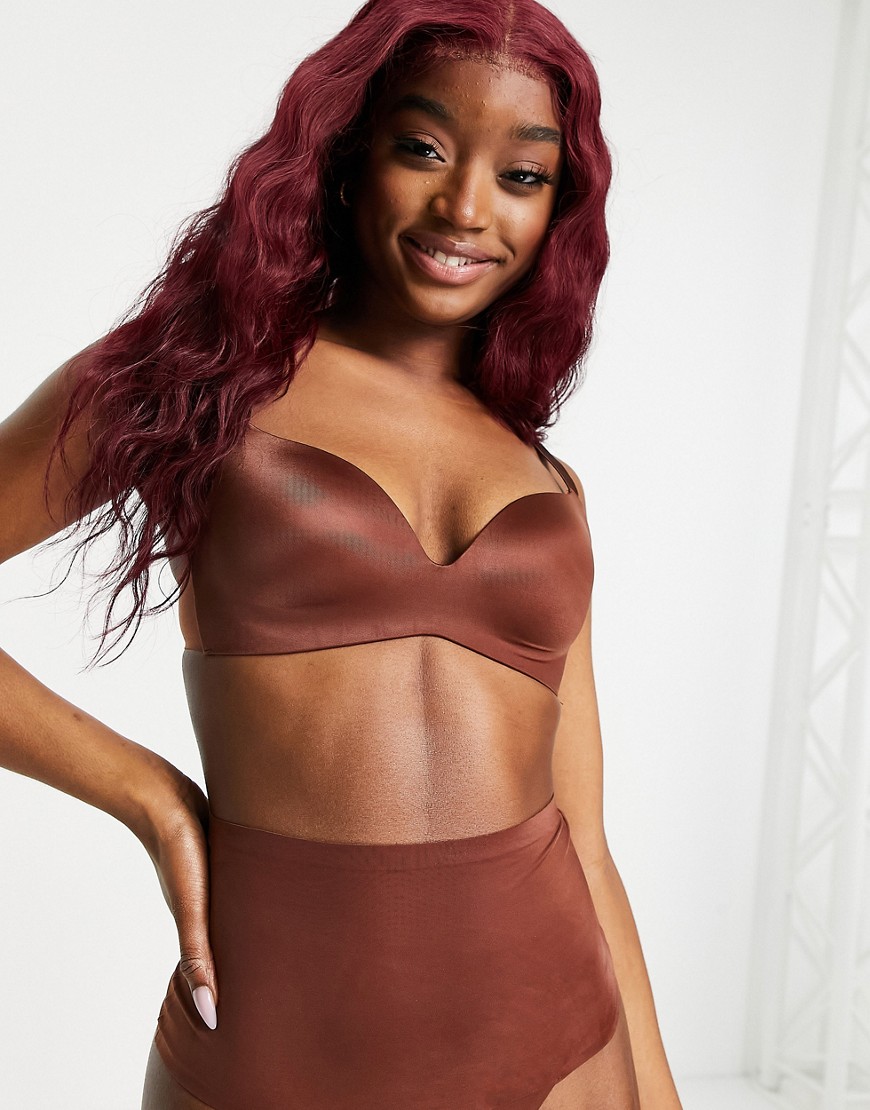 Asos Design Smoothing Padded Non Wire Bra In Brown