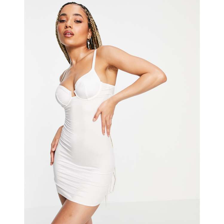 ASOS DESIGN smoothing underwire slip dress in white