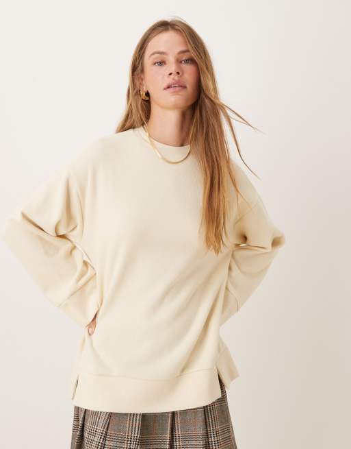 ASOS DESIGN – Smörgul, mjuk sweatshirt med slitsfåll
