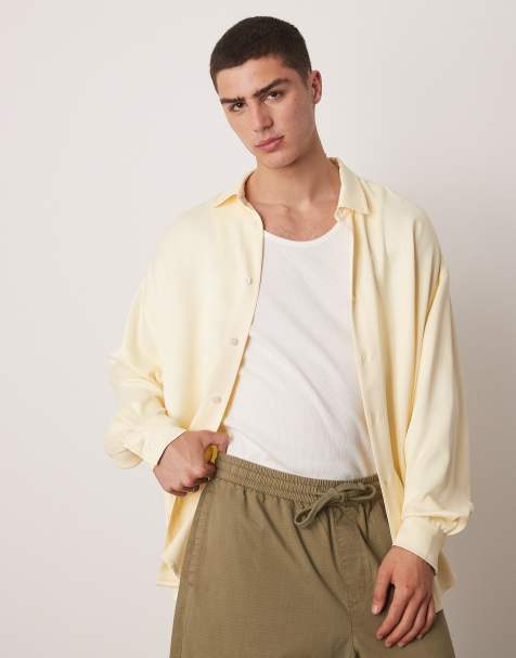 ASOS DESIGN – Smörgul satinskjorta i oversize med volym - view 1