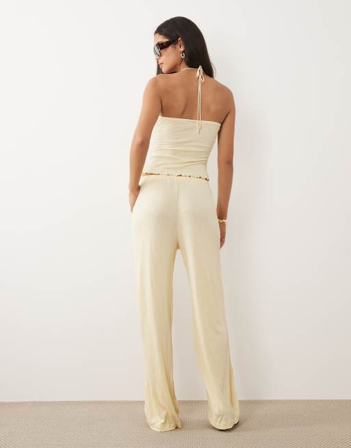 ASOS DESIGN – Smörgula, krinklade byxor med vida ben och dragsko, del av set, 4 av 5