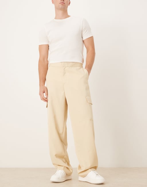 ASOS DESIGN – Smörgula, uppklädda cargobyxor med vida ben, resårmidja och veck framtill, 2 av 5