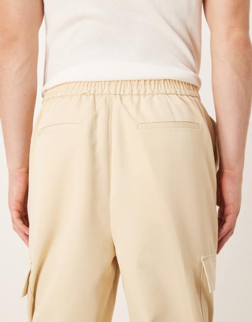ASOS DESIGN – Smörgula, uppklädda cargobyxor med vida ben, resårmidja och veck framtill, 5 av 5