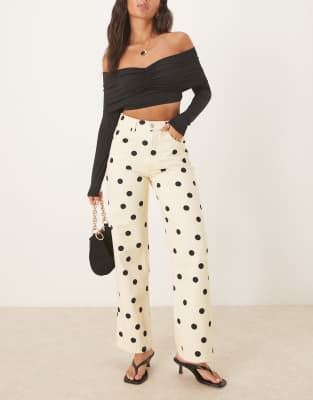 ASOS DESIGN - Smørgule dad-jeans med polkaprikker - view 1