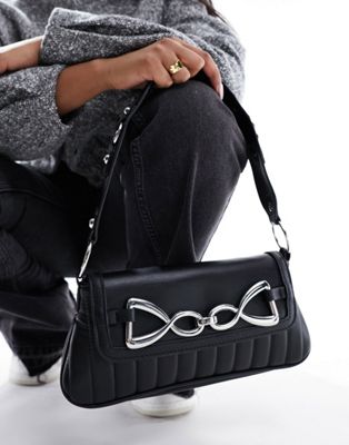 Asos Design Snaffle Shoulder Bag In Black-white