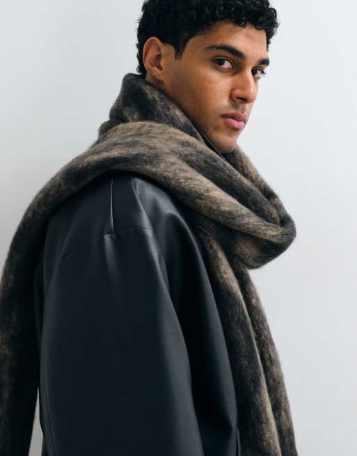 ASOS DESIGN snake and leopard print brushed scarf in brown, 2 of 3
