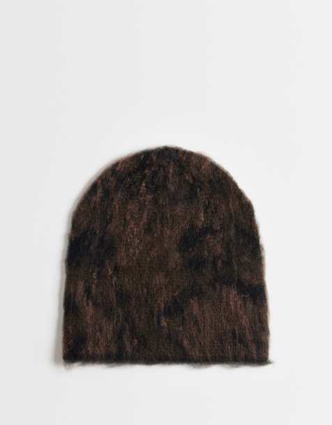 ASOS DESIGN snake and leopard print brushed skull beanie in brown - view 1