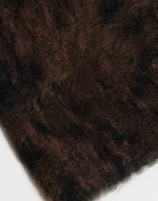 ASOS DESIGN snake and leopard print brushed skull beanie in brown, 3 of 3