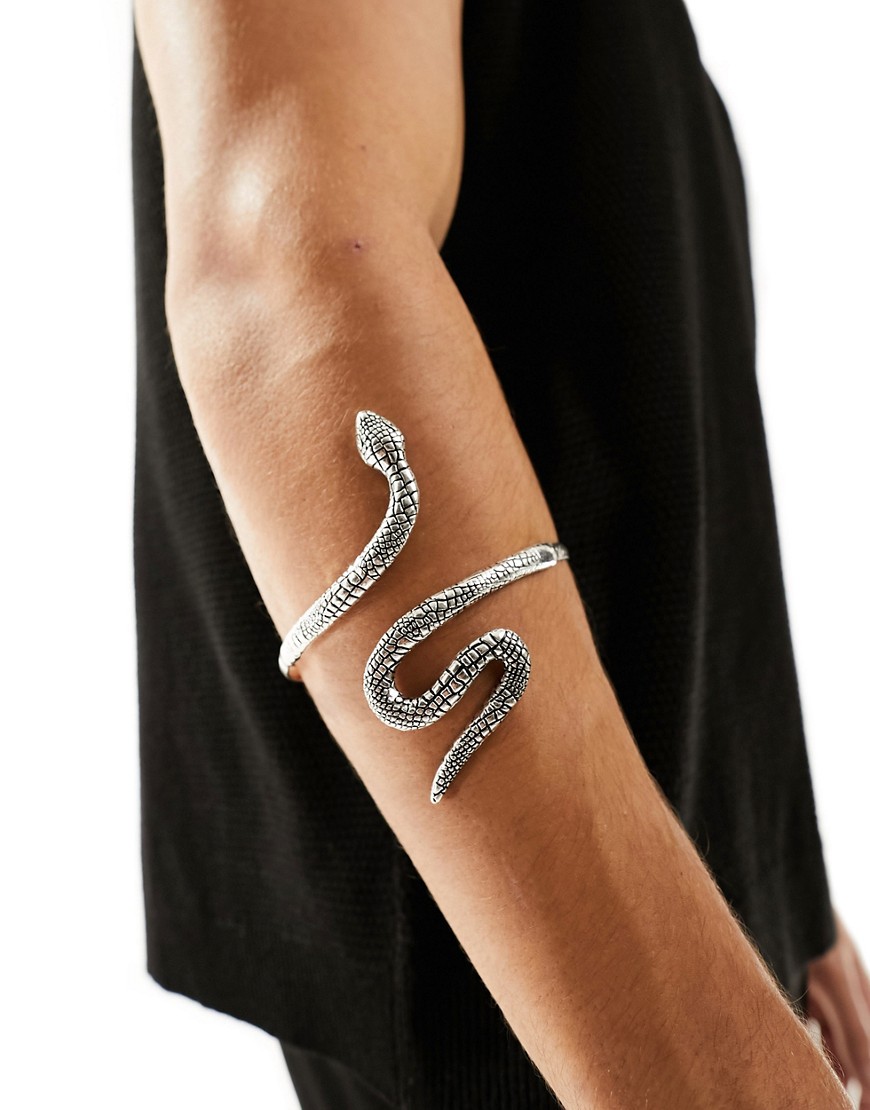 ASOS DESIGN snake arm cuff in burnished silver