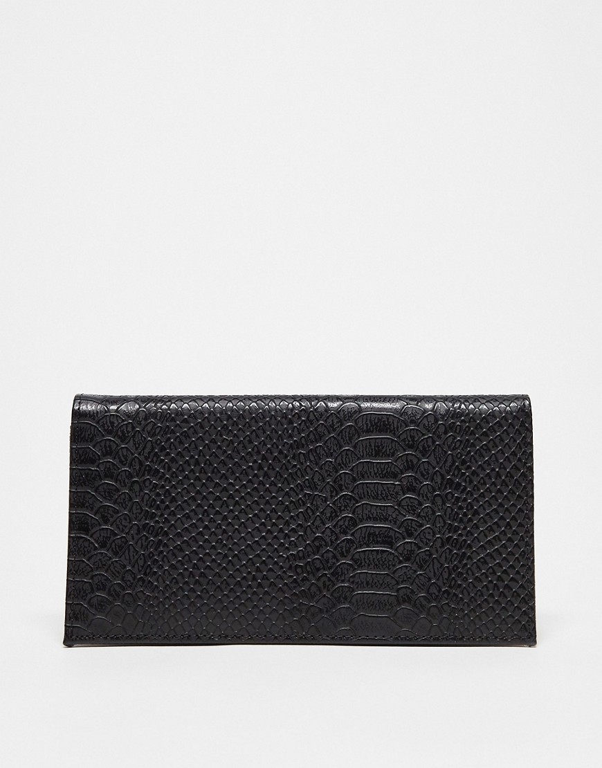 ASOS DESIGN snake effect foldover purse-Black