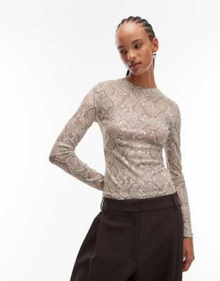 Asos Design Snake Gauzy Mesh Second Skin Top In Animal Print