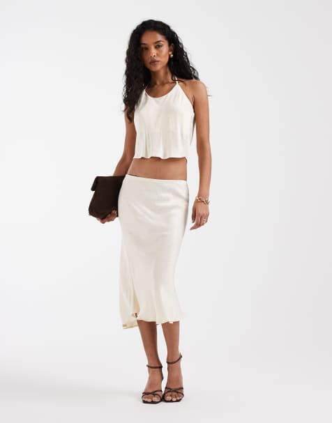 ASOS DESIGN snake jacquard 90's slip skirt in champagne - view 1