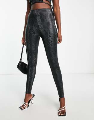 ASOS DESIGN snake leather look legging in black