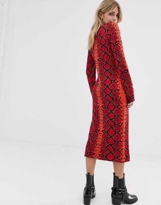 Asos snake print midi on sale dress