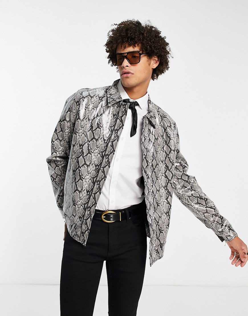 ASOS DESIGN snake print harrington jacket in grey