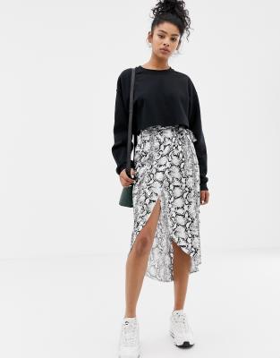 ASOS DESIGN snake print wrap midi skirt-Multi