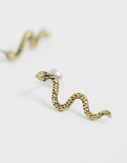 ASOS DESIGN snake stud earrings in gold tone, 4 of 4